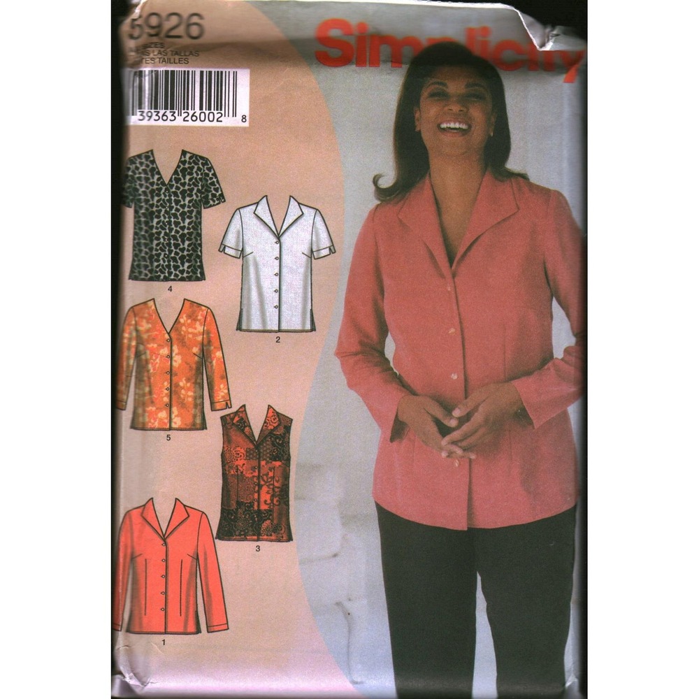 Simplicity 5926 Womens Blouse Sewing Pattern Plus Size V-Neck Shawl Collar 46-58